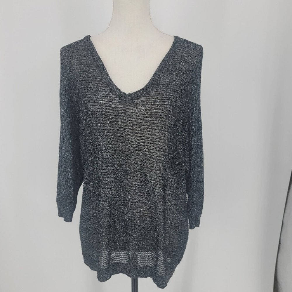 Torrid Black Silver Metallic Open Knit Pullover Sweater Half Sleeves Women's 2X